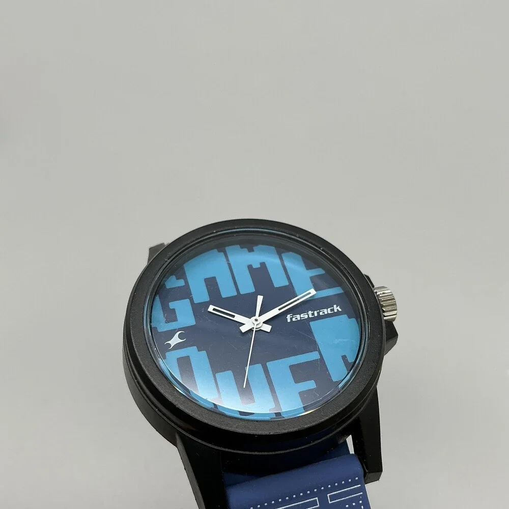 Fastrack Mens Watch 46mm Game Over Blue Dial Black Case Silicone 68012PP02